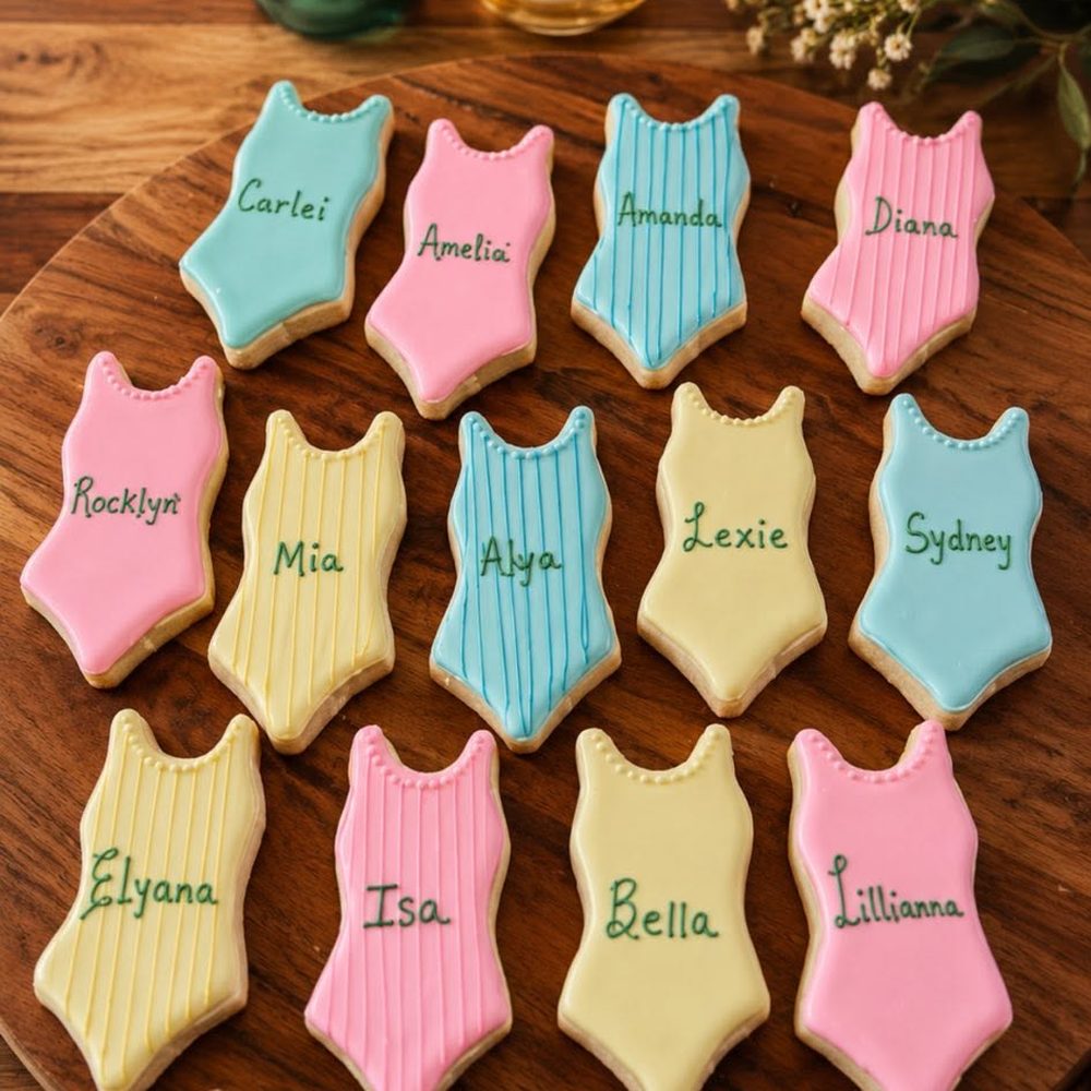 Doce galletas iguales, cada una con el nombre de una persona distinta